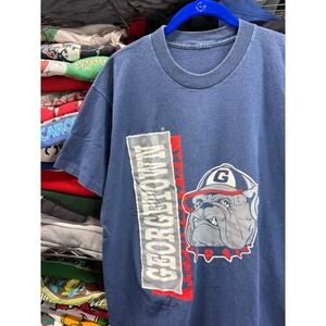 Vintage Georgetown Hoyas Bulldog Graphic T-Shirt Blue Textured Knit Mens Large